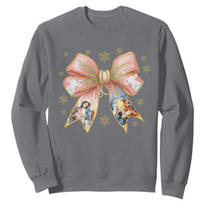 Jesus Christmas Coquette Bow Nativity Bible Verse Christian Sweatshirt TS11 Charcoal Print Your Wear