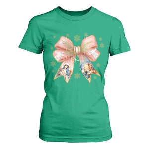 Jesus Christmas Coquette Bow Nativity Bible Verse Christian T Shirt For Women TS11 Irish Green Print Your Wear