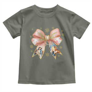 Jesus Christmas Coquette Bow Nativity Bible Verse Christian Toddler T Shirt TS11 Military Green Print Your Wear