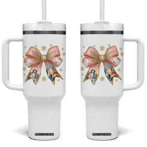 Jesus Christmas Coquette Bow Nativity Bible Verse Christian Tumbler With Handle TS11 One Size: 40 oz White Print Your Wear