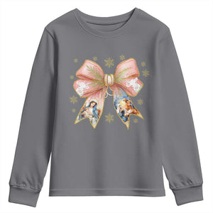 Jesus Christmas Coquette Bow Nativity Bible Verse Christian Youth Sweatshirt TS11 Charcoal Print Your Wear