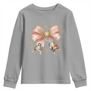 Jesus Christmas Coquette Bow Nativity Bible Verse Christian Youth Sweatshirt TS11 Sport Gray Print Your Wear