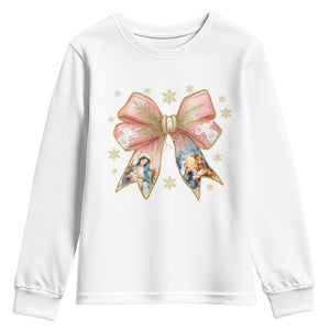 Jesus Christmas Coquette Bow Nativity Bible Verse Christian Youth Sweatshirt TS11 White Print Your Wear
