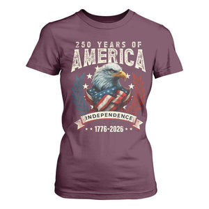 250 Years Of America T Shirt For Women 250th American Anniversary Independence Bald Eagle TS11 Maroon Print Your Wear