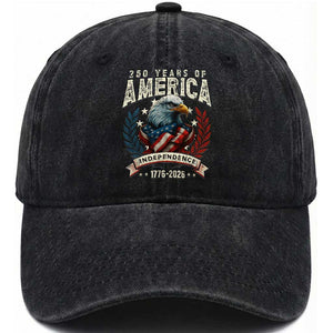 250 Years Of America Washed Cotton Baseball Cap 250th American Anniversary Independence Bald Eagle TS11 Washed Cap Universal Fit Black Print Your Wear