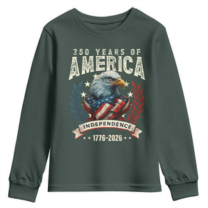 250 Years Of America Youth Sweatshirt 250th American Anniversary Independence Bald Eagle TS11 Dark Forest Green Print Your Wear