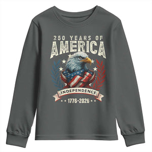 250 Years Of America Youth Sweatshirt 250th American Anniversary Independence Bald Eagle TS11 Dark Heather Print Your Wear