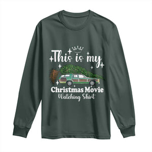 This Is My Christmas Movie Watching Long Sleeve Shirt Vintage Xmas Tree Car TS11 Dark Forest Green Print Your Wear