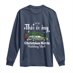 This Is My Christmas Movie Watching Long Sleeve Shirt Vintage Xmas Tree Car TS11 Navy Print Your Wear