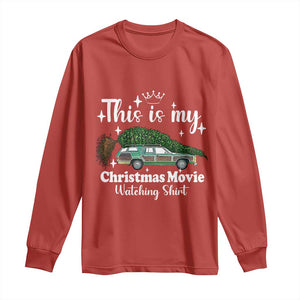 This Is My Christmas Movie Watching Long Sleeve Shirt Vintage Xmas Tree Car TS11 Red Print Your Wear