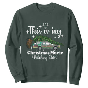 This Is My Christmas Movie Watching Sweatshirt Vintage Xmas Tree Car TS11 Dark Forest Green Print Your Wear