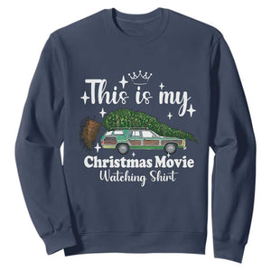 This Is My Christmas Movie Watching Sweatshirt Vintage Xmas Tree Car TS11 Navy Print Your Wear