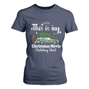 This Is My Christmas Movie Watching T Shirt For Women Vintage Xmas Tree Car TS11 Navy Print Your Wear