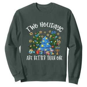 Christmas Hanukkah Sweatshirt Two Holidays Are Better Than One Christmukkah Tree TS11 Dark Forest Green Print Your Wear