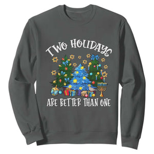 Christmas Hanukkah Sweatshirt Two Holidays Are Better Than One Christmukkah Tree TS11 Dark Heather Print Your Wear