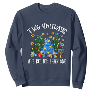 Christmas Hanukkah Sweatshirt Two Holidays Are Better Than One Christmukkah Tree TS11 Navy Print Your Wear
