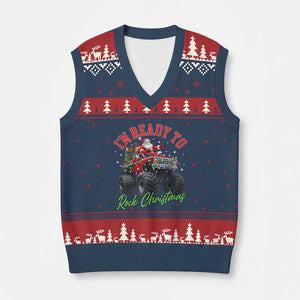Christmas Monster Truck V-Neck Knit Sweater Vest I Am Ready To Rock Xmas Santa TS11 Navy Red Print Your Wear