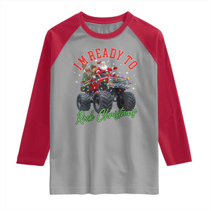 Christmas Monster Truck Raglan Shirt I Am Ready To Rock Xmas Santa TS11 Sport Gray Red Print Your Wear