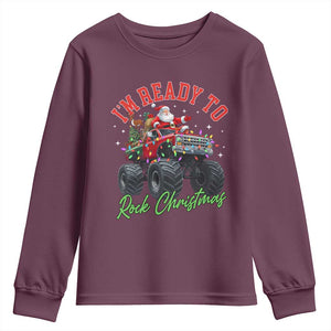 Christmas Monster Truck Youth Sweatshirt I Am Ready To Rock Xmas Santa TS11 Maroon Print Your Wear