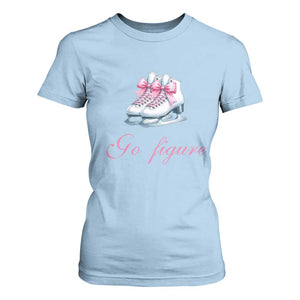 Figure Skater T Shirt For Women Go Figure Coquette Pink Bow Ice Skating TS11 Light Blue Print Your Wear