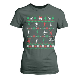 Funny Christmas Figure Ice Skating Skater T Shirt For Women TS11 Dark Forest Green Print Your Wear