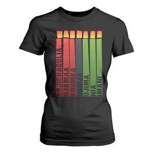 The 7 Principles Of Kwanzaa T Shirt For Women Kinara Candles African Heritage TS11 Black Print Your Wear
