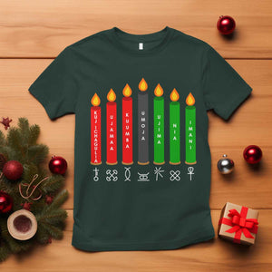 Nguzo Saba Symbols The 7 Principles Of Kwanzaa T Shirt Kinara Candles Symbol TS11 Dark Forest Green Print Your Wear