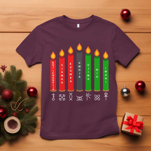 Nguzo Saba Symbols The 7 Principles Of Kwanzaa T Shirt Kinara Candles Symbol TS11 Maroon Print Your Wear