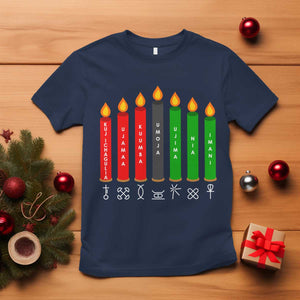 Nguzo Saba Symbols The 7 Principles Of Kwanzaa T Shirt Kinara Candles Symbol TS11 Navy Print Your Wear