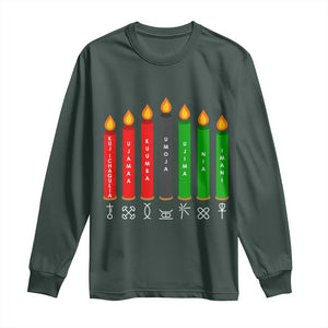 Nguzo Saba Symbols The 7 Principles Of Kwanzaa Long Sleeve Shirt Kinara Candles Symbol TS11 Dark Forest Green Print Your Wear