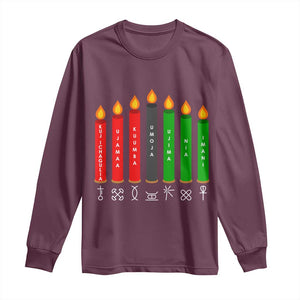 Nguzo Saba Symbols The 7 Principles Of Kwanzaa Long Sleeve Shirt Kinara Candles Symbol TS11 Maroon Print Your Wear