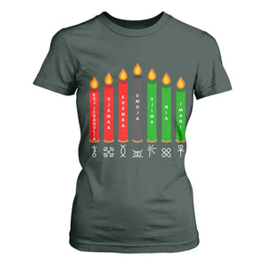 Nguzo Saba Symbols The 7 Principles Of Kwanzaa T Shirt For Women Kinara Candles Symbol TS11 Dark Forest Green Print Your Wear