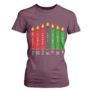 Nguzo Saba Symbols The 7 Principles Of Kwanzaa T Shirt For Women Kinara Candles Symbol TS11 Maroon Print Your Wear