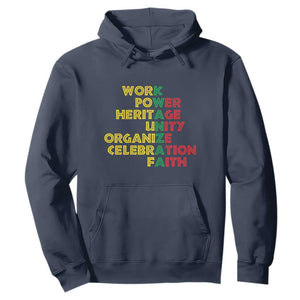 Kwanzaa Hoodie Work Power Heritage Unity Organize Celebration Faith African Heritage TS11 Navy Print Your Wear