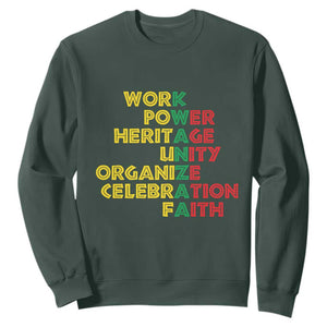 Kwanzaa Sweatshirt Work Power Heritage Unity Organize Celebration Faith African Heritage TS11 Dark Forest Green Print Your Wear