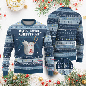 Happy Jewish Christmas Hanukkah Ugly Sweater Chinese Noodle Asian Take Out TS11 Navy Light Blue Print Your Wear