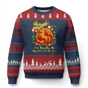 Vietnamese Lunar New Year 2026 Ugly Christmas Sweater Chuc Mung Nam Moi Tet Holiday Horse Zodiac TS11 Navy Red Print Your Wear