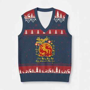 Vietnamese Lunar New Year 2026 V-Neck Knit Sweater Vest Chuc Mung Nam Moi Tet Holiday Horse Zodiac TS11 Navy Red Print Your Wear