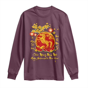 Vietnamese Lunar New Year 2026 Long Sleeve Shirt Chuc Mung Nam Moi Tet Holiday Horse Zodiac TS11 Maroon Print Your Wear