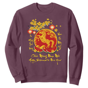 Vietnamese Lunar New Year 2026 Sweatshirt Chuc Mung Nam Moi Tet Holiday Horse Zodiac TS11 Maroon Print Your Wear