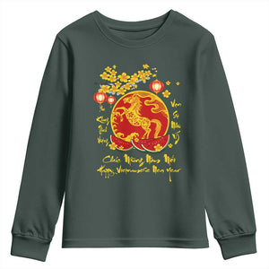 Vietnamese Lunar New Year 2026 Youth Sweatshirt Chuc Mung Nam Moi Tet Holiday Horse Zodiac TS11 Dark Forest Green Print Your Wear