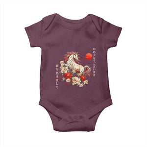 Japanese New Year 2026 Baby Onesie Year Of The Horse Botan Flower TS11 Maroon Print Your Wear