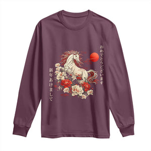Japanese New Year 2026 Long Sleeve Shirt Year Of The Horse Botan Flower TS11 Maroon Print Your Wear