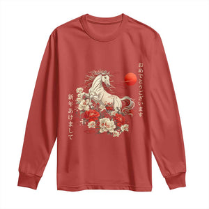 Japanese New Year 2026 Long Sleeve Shirt Year Of The Horse Botan Flower TS11 Red Print Your Wear