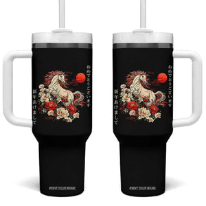 Japanese New Year 2026 Tumbler With Handle Year Of The Horse Botan Flower TS11 One Size: 40 oz Black Print Your Wear