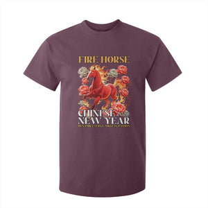 Year of The Fire Horse 2026 T Shirt For Kid Chinese New Year Peony Flower TS11 Maroon Print Your Wear