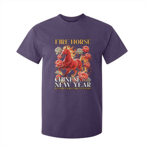 Year of The Fire Horse 2026 T Shirt For Kid Chinese New Year Peony Flower TS11 Purple Print Your Wear
