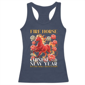 Year of The Fire Horse 2026 Racerback Tank Top Chinese New Year Peony Flower TS11 Navy Print Your Wear