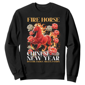 Year of The Fire Horse 2026 Sweatshirt Chinese New Year Peony Flower TS11 Black Print Your Wear