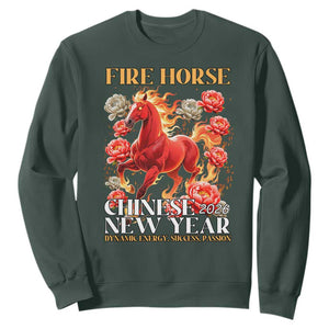 Year of The Fire Horse 2026 Sweatshirt Chinese New Year Peony Flower TS11 Dark Forest Green Print Your Wear